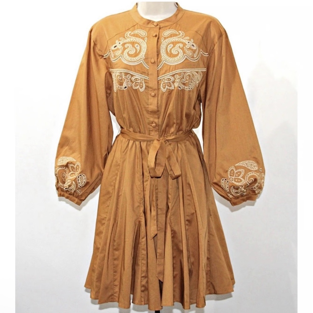 House of Harlow 1960 Tan Embroidered Long Sleeve Dress size S